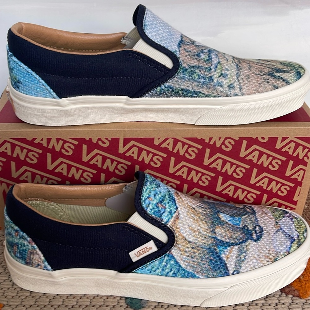 Vans Slip-On Sneakers in Navy and Multi-Blue Mosaic